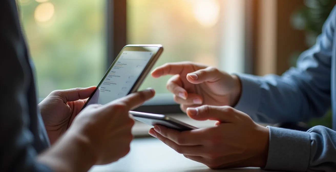 Propriétaire et locataire collaborant sur une tablette lors d'un pré-état des lieux