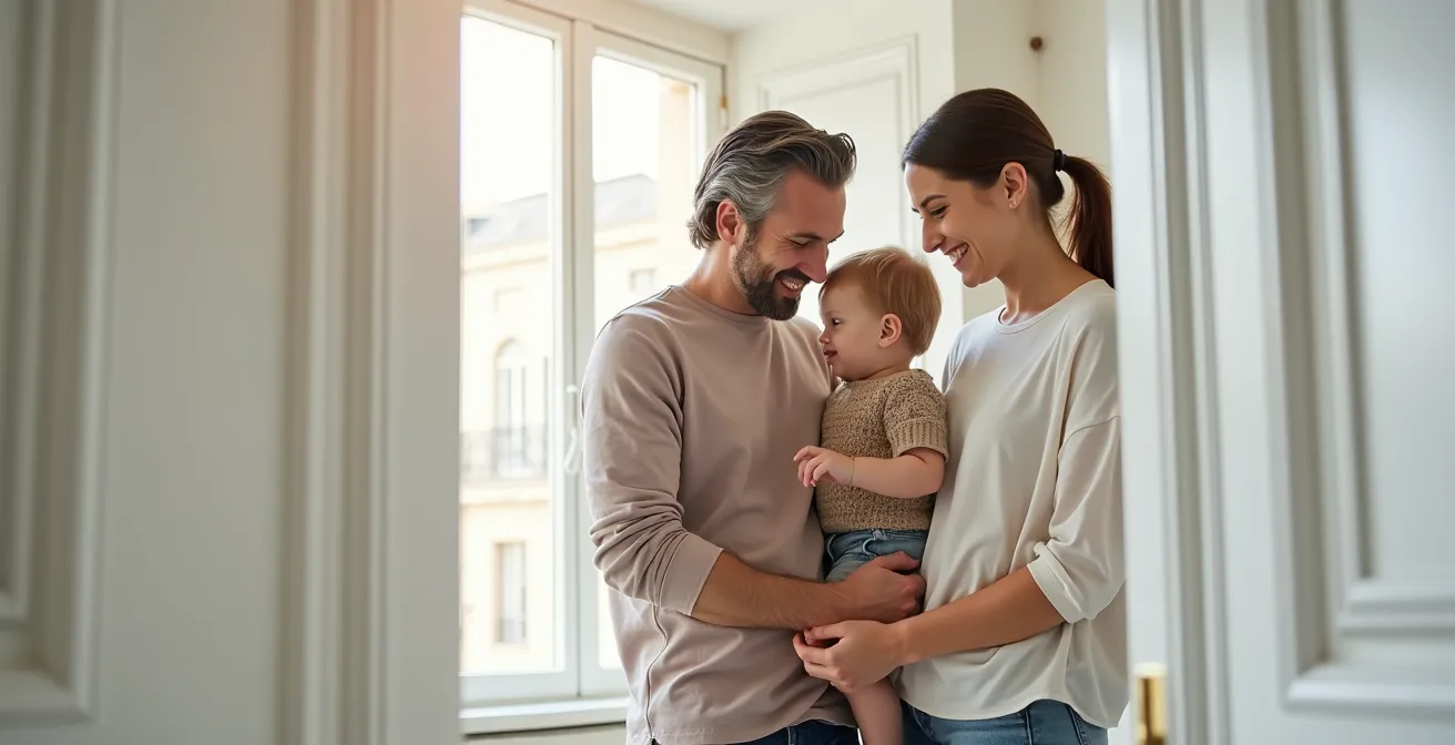 Intérieur lumineux d'un appartement parisien rénové avec murs fraîchement repeints