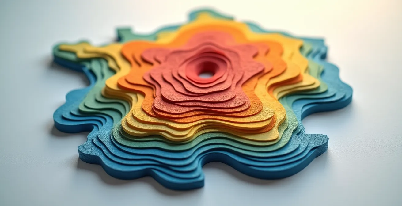 Carte thématique stylisée de l'Île-de-France montrant les gradients de tension immobilière par un dégradé de couleurs