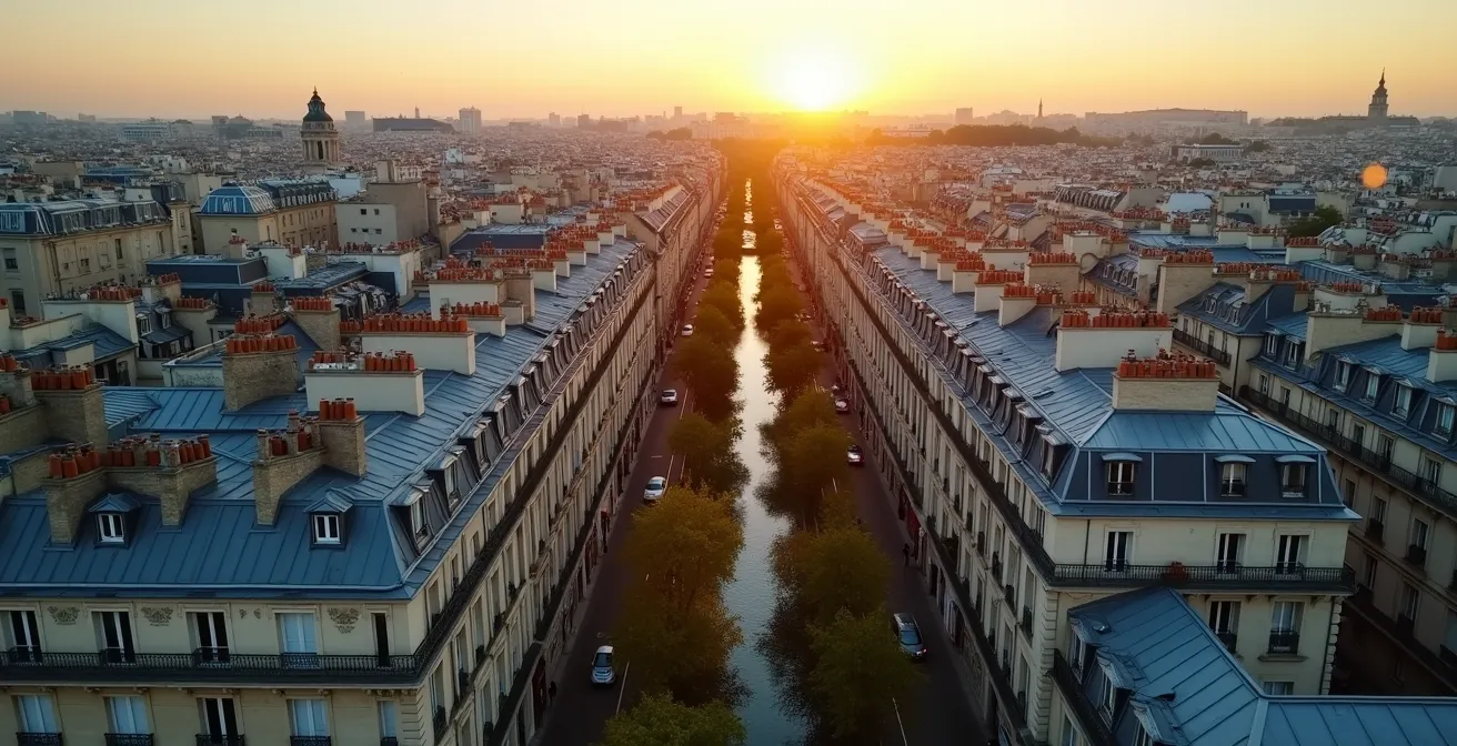Vue aérienne montrant le contraste architectural entre deux quartiers du 18ème arrondissement