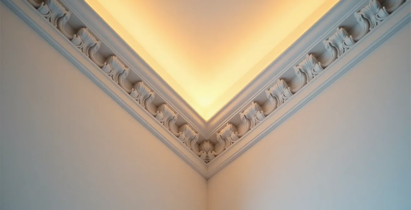 Système d'éclairage LED indirect intégré derrière une corniche haussmannienne préservée