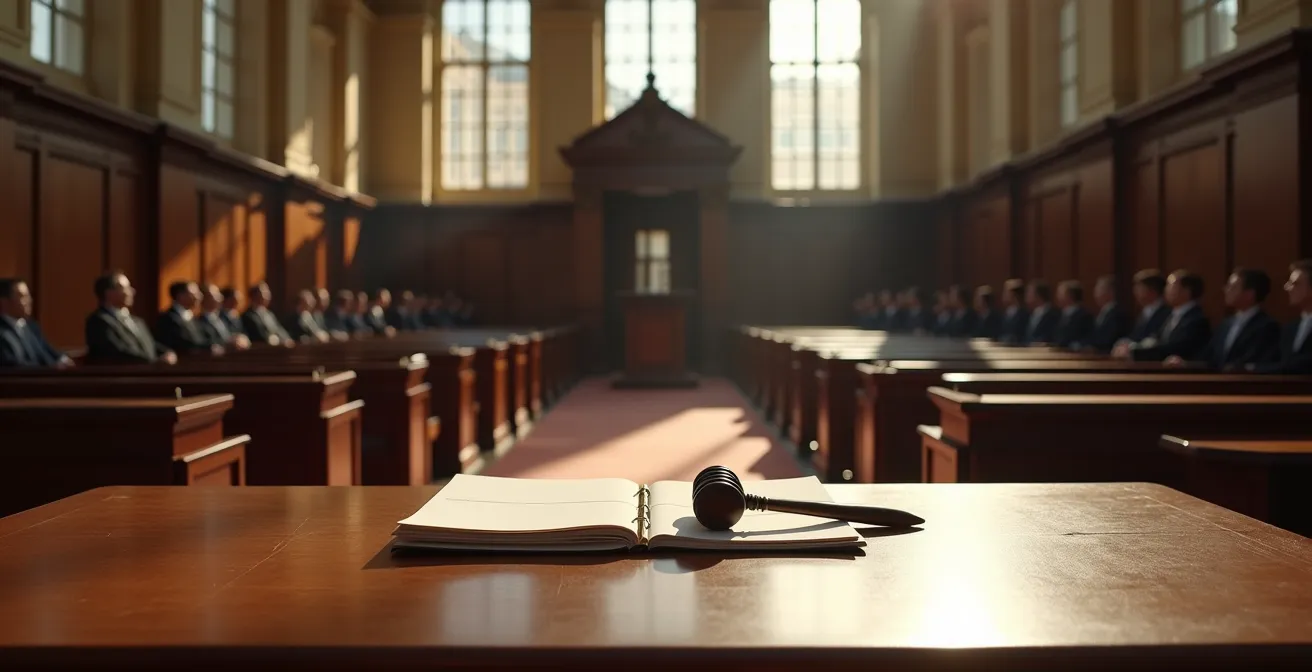 Salle d'enchères notariales de la Chambre des Notaires de Paris avec marteau et documents