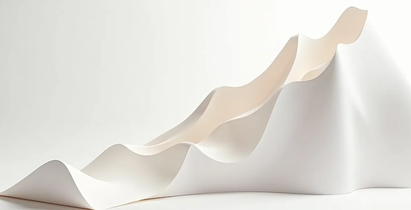 Vue macro de courbes graphiques en relief sur papier texturé avec jeu d'ombres