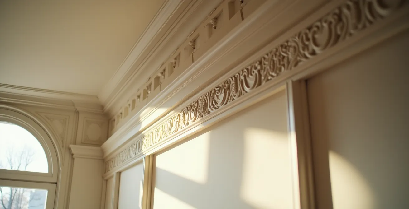 Intérieur d'appartement parisien avec grande hauteur sous plafond et moulures