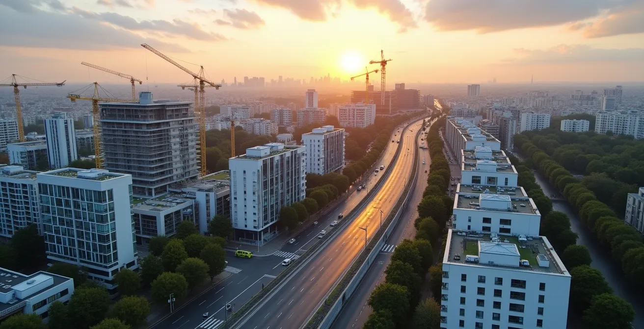 Vue aérienne d'un quartier parisien en développement près d'une future gare du Grand Paris Express