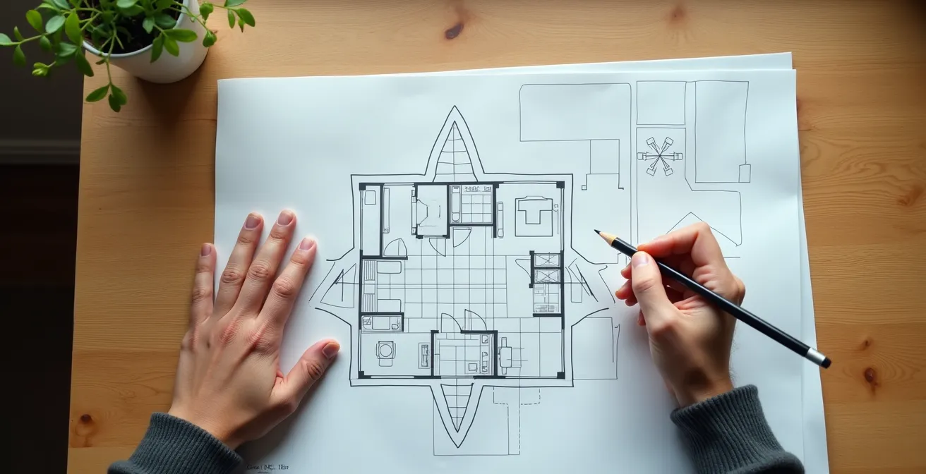 Vue aérienne d'un plan d'appartement parisien optimisé en étoile