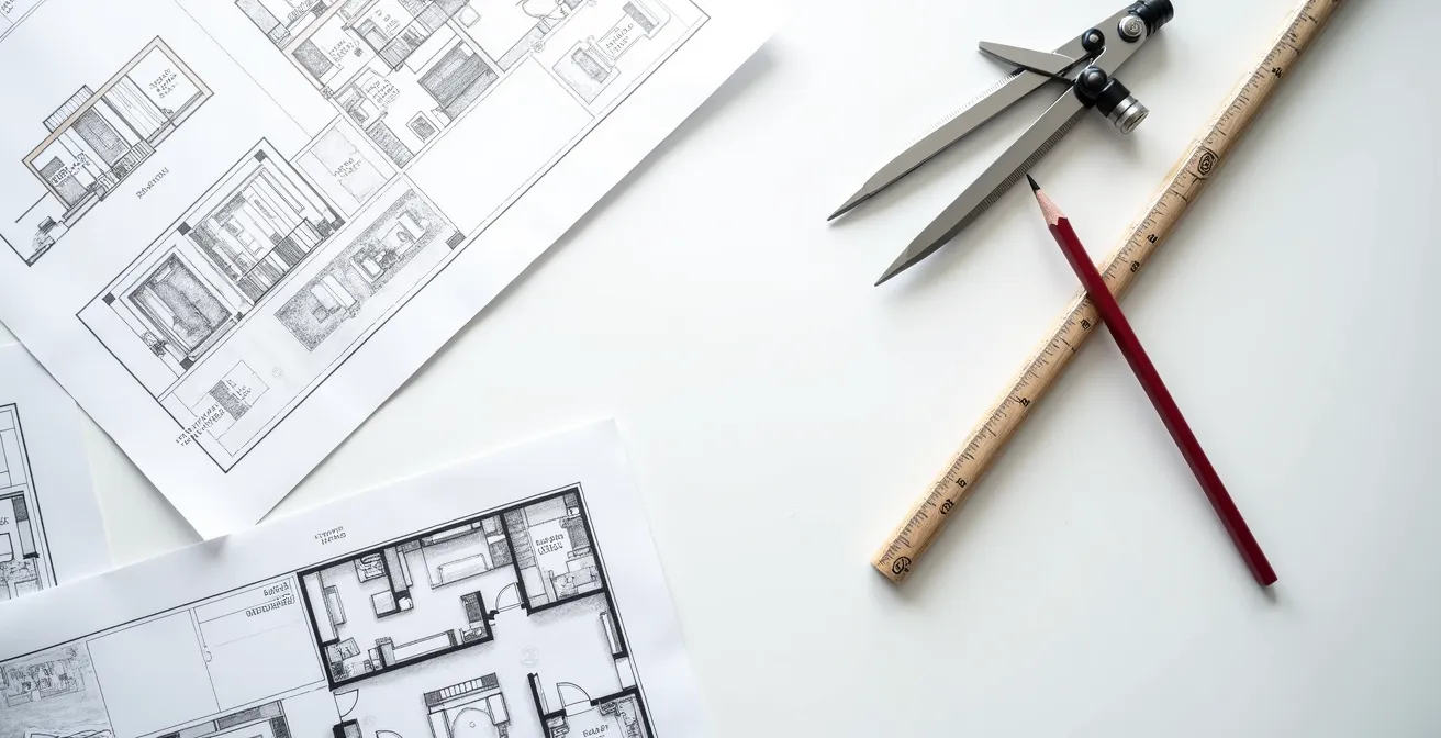 Plans d'architecte montrant la transformation d'un appartement parisien avec nouvelles cloisons